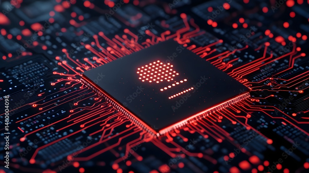 Poster futuristic microchip on circuit board with digital connections