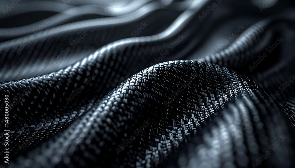 Poster smooth, textured black fabric waves create a striking visual, highlighting intricate patterns and so