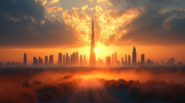 Sunrise over Dubai skyline