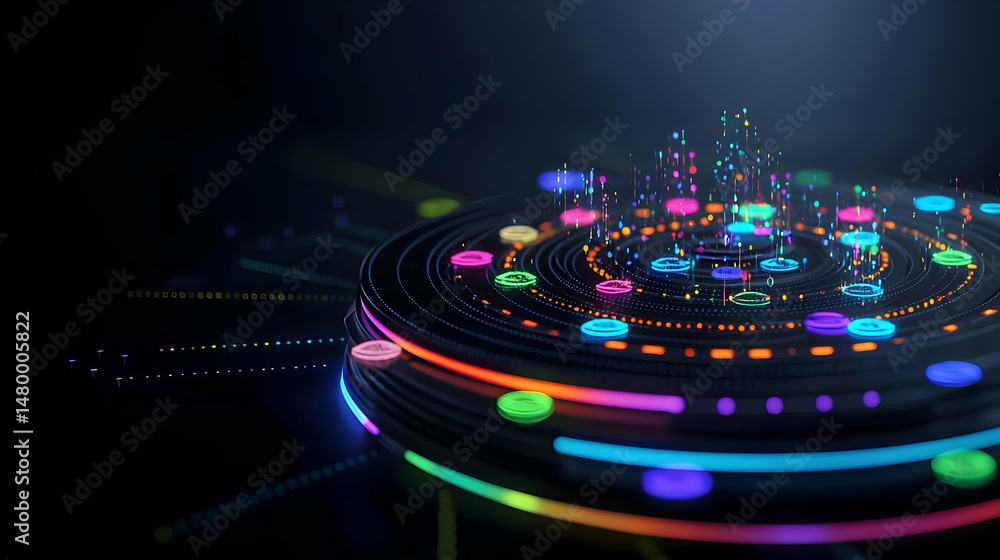 Poster abstract colorful circular design with glowing lines
