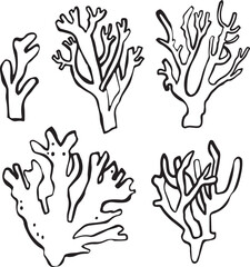 set of hand-drawn vector doodles with various corals