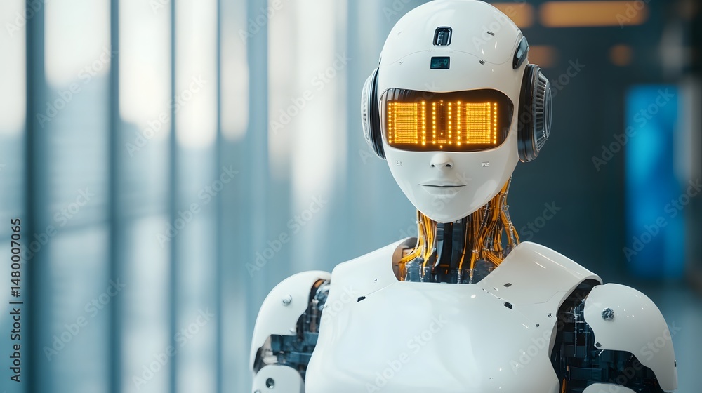 Poster futuristic robot engineer in a high-tech laboratory