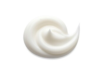 A swirl of white cream on a plain white background view