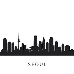Fototapeta premium Seoul Skyline Silhouette with Korea Cityscape.