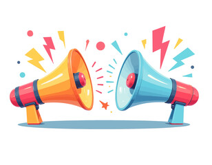 Colorful Megaphones Clashing with Electric Energy