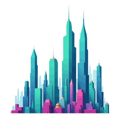 Colorful Skyline Cityscape at Twilight with Purple and Blue Tones