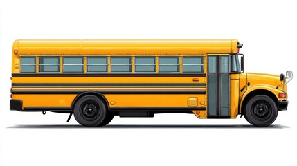 School Bus Icon Side View Illustration, Isolated White Background