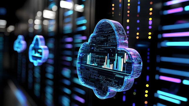 A cloud is shown in a computer server room