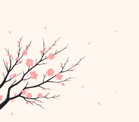 Delicate Cherry Blossoms in Spring with Petals Floating