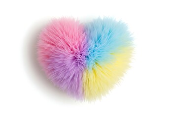 A fluffy heart shaped object with pastel color sections