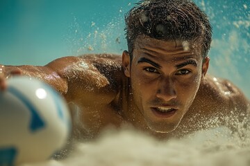 Athlete Performing a Dynamic Beach Sport While Diving for a Ball Under Bright Sunlight