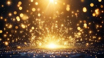 Obraz premium Space galaxy hidden. Golden sparkling lights and glitter burst against a dark background, creating a festive and magical atmosphere.