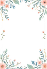 Floral Border Frame with Pink Flowers and Green Leaves