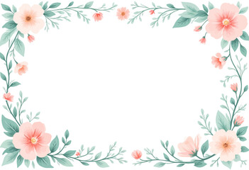 Naklejka premium Floral Border with Pink Blooms and Green Leaves in Springtime Serenity