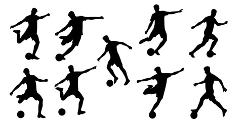 set of silhouettes of soccer player 