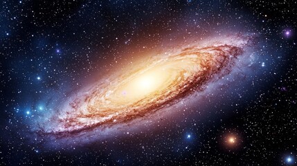 Fototapeta premium Space galaxy hidden. A spiral galaxy glows brightly among countless stars in the vastness of outer space.