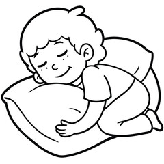 A Cute Cartoon Style Child Peacefully Sleeping On Pillow