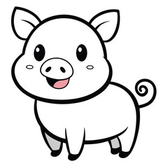 A Cute Cartoon Style Pig With Large Expressive Smile