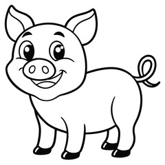 A Cute Cartoon Style Pig With Large Expressive Smile