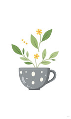 Growing Optimism Gray Mug Yellow Blooms Green Leaves Minimalist Serenity