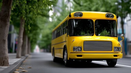 Yellow school bus on city street