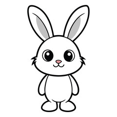 A Cute Cartoon Style Rabbit Standing On Its Hind Legs With Ears Up
