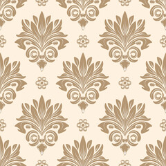seamless damask pattern with brown and beige floral ornamental, vector illustration elegant for textile. wall paper, bedding, curtains, cushion cover, rug, scarf, vintage design, luxury design