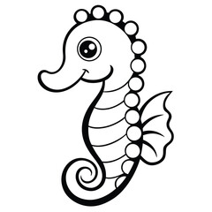 A Cute Cartoon Style Seahorse With Large Expressive Features