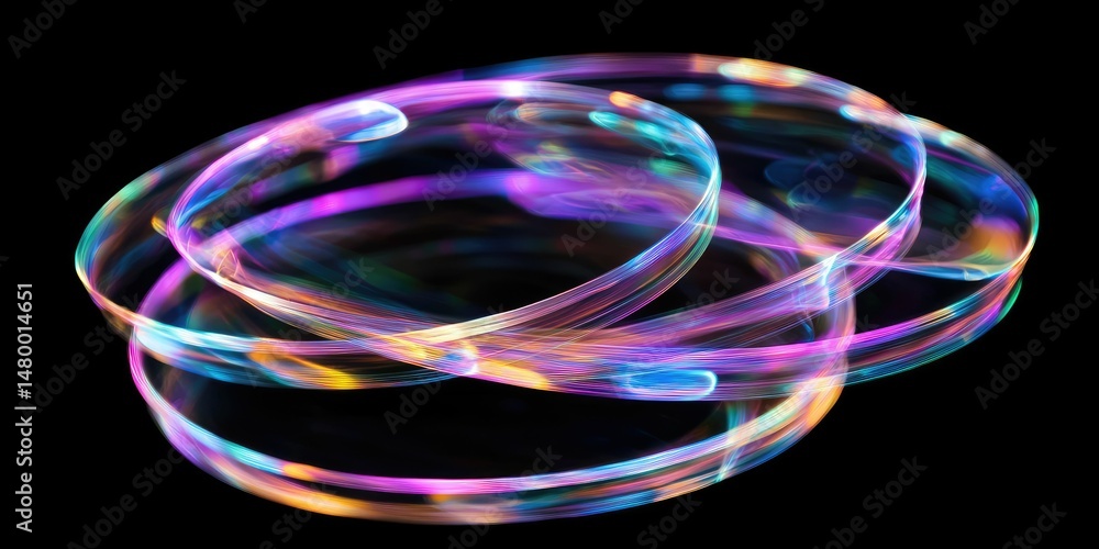 Wall mural holographic pastel loops float in a barely-there dimension.