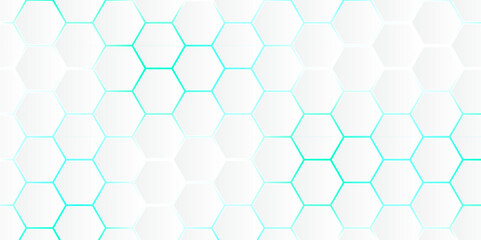 Abstract Hexagon white background, blue light and shadow. Abstract background design with white hexagon and blue light. Abstract. Hexagon. Vector.