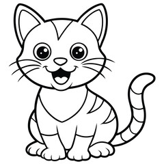 A Playful Cartoon Style Kitten Sitting With A Joyful Tail