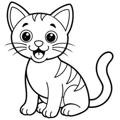 A Playful Cartoon Style Kitten Sitting With A Joyful Expression