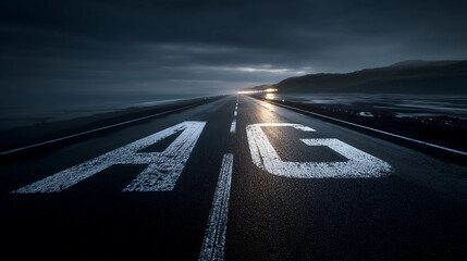 Futuristic road with AG text painted, twilight