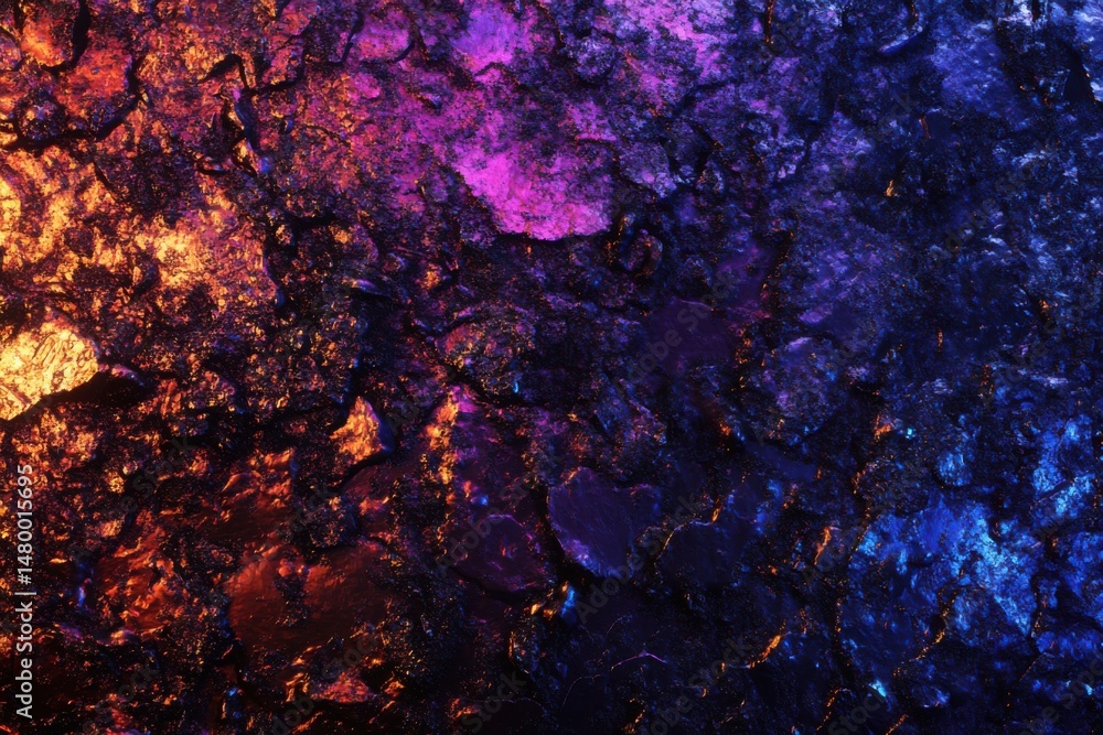 Poster abstract rock formation illuminated with vibrant colors creating a dramatic and textured surface clo