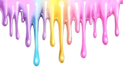 Colorful, dripping paint strokes on a white background.