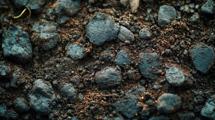 Close-up of dark, crumbly soil rich in organic matter, with visible roots and earthworms indicating healthy organic farming conditions