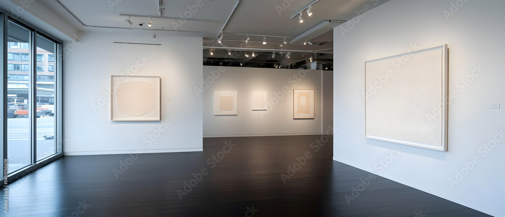 Poster empty gallery space with modern art display