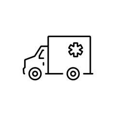 Medical aid car linear icon. Line customizable illustration. Contour symbol. Vector isolated outline drawing. Editable stroke