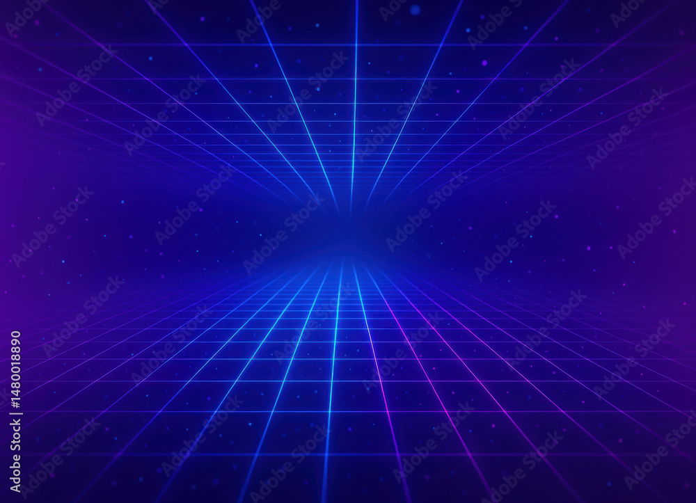 Poster this symbolizes innovation and growth with a futuristic grid tunnel representing strategic progress 