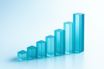 This illustrates growth through a strategic innovative arrangement translucent teal bars rising progressively symbolizing business success and efficiency