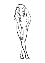 Female silhouette. Woman body outline icon. Girl figure in line style. Sign for wellness center, sport or beauty salon and spa. Vector isolated illustration