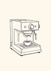 Modern Espresso Machine Pouring Coffee in White Cup