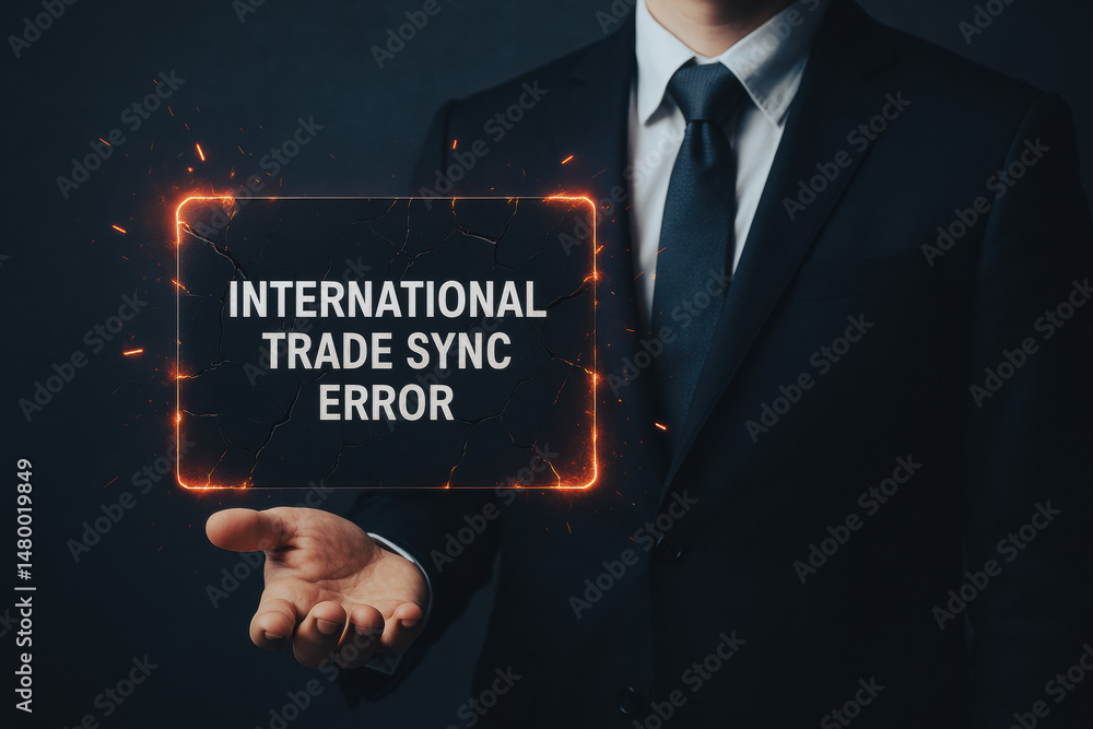 Aufkleber a businessman demonstrates the challenge an international trade sync error highlighting the importan