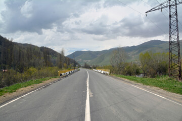 Road in the mountains of the Caucasus. Highway and mountains