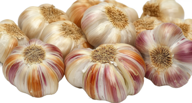 Fresh Garlic Heads Displayed Close-up