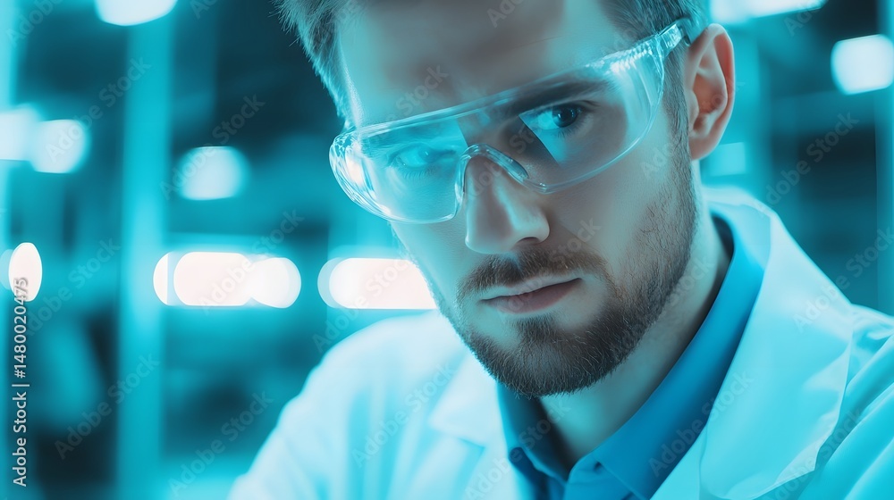 Aufkleber engineer working in a high-tech factory with digital overlays