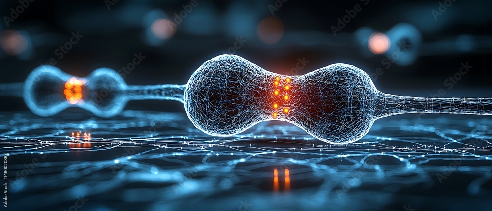 Aufkleber close-up view of neurons in a digital neural network structure