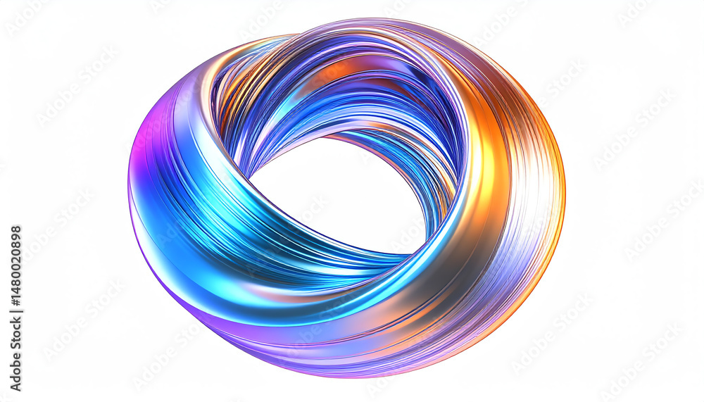 Poster a vibrant, abstract representation of a twisted, flowing shape with smooth metallic textures and col