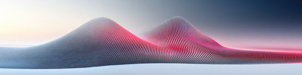 Abstract landscape with soft, flowing forms in shades of gray and pink.  A textured, almost woven, appearance creates a sense of depth and movement across the image