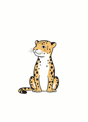 Playful Leopard Sitting Calmly in Minimalist White Space